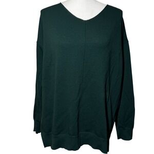 Moshu V-Neck Pullover Sweater Large Dark Green Excellent Oversized Center Seam